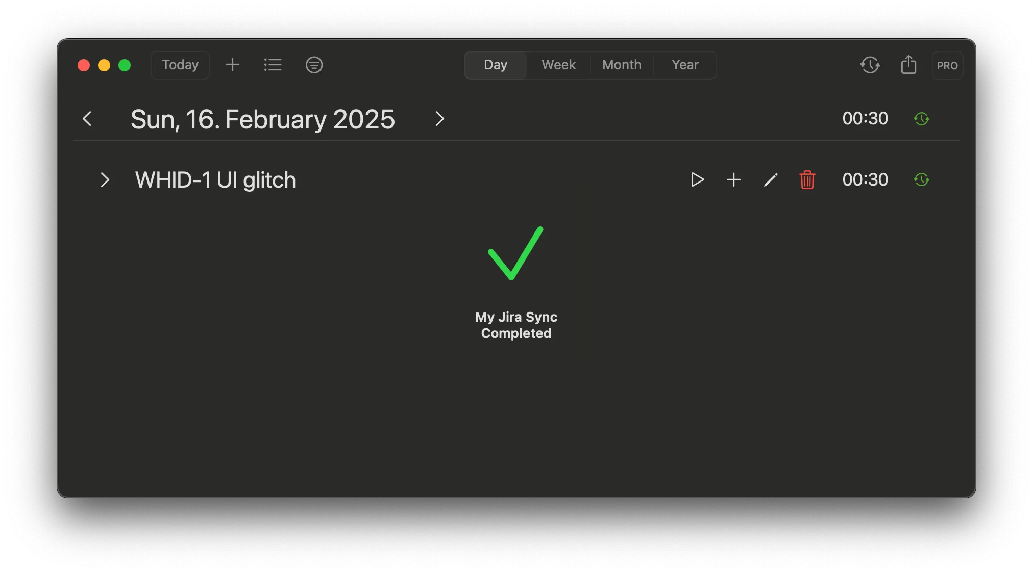 The Main Window confirming "My Jira Sync Completed" for the synced task